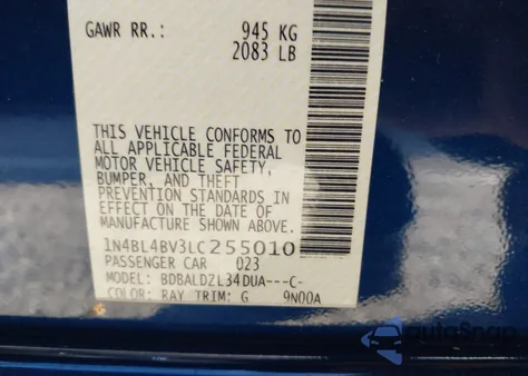 2020 Nissan Altima S Fwd z USA, uszkodzony, nr VIN 1N4BL4BV3LC255010